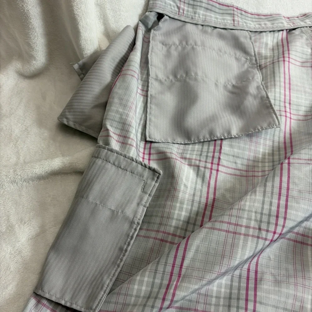 PGA Tour Men's Golf Shorts Size 42 Gray/Pink‎ Plaid Flat Front Polyester